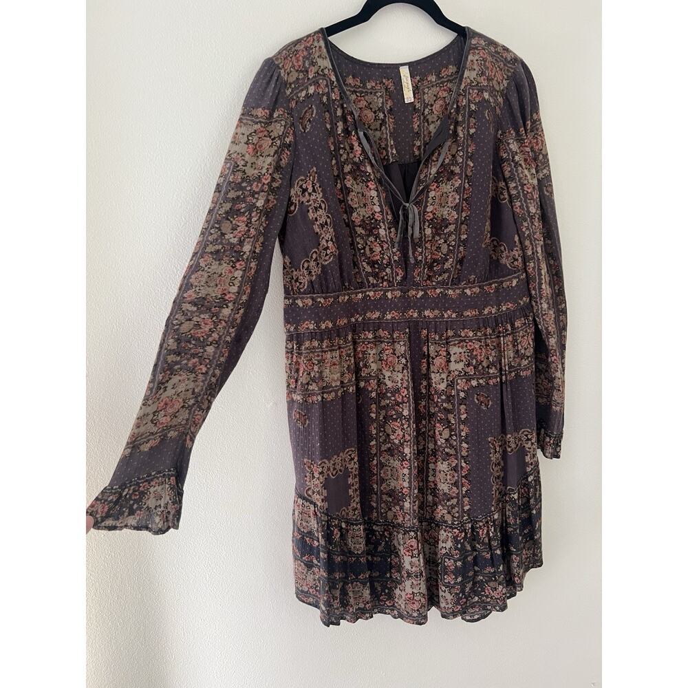 Free People Bridgette Dark Floral Mini Dress Velvet Size M Twee Dark Romantic - Picture 4 of 9